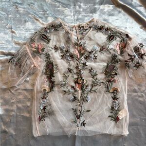 Away Cream Sheer Embellished Blouse